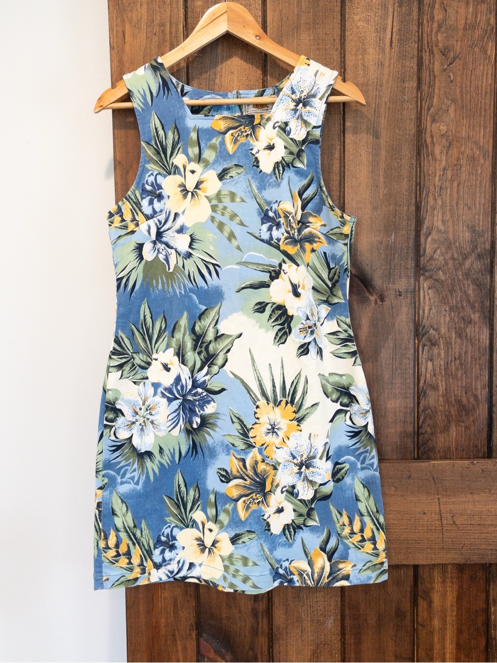 Vintage 90's Y2K Era Route 66 Hawaiian Tropical Floral Sheath Tank Sun Dress Med